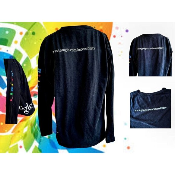 VTG Rare Google Long Sleeve T Shirt Large Black Colorful Dots Ultra Club Cotton - Picture 7 of 11